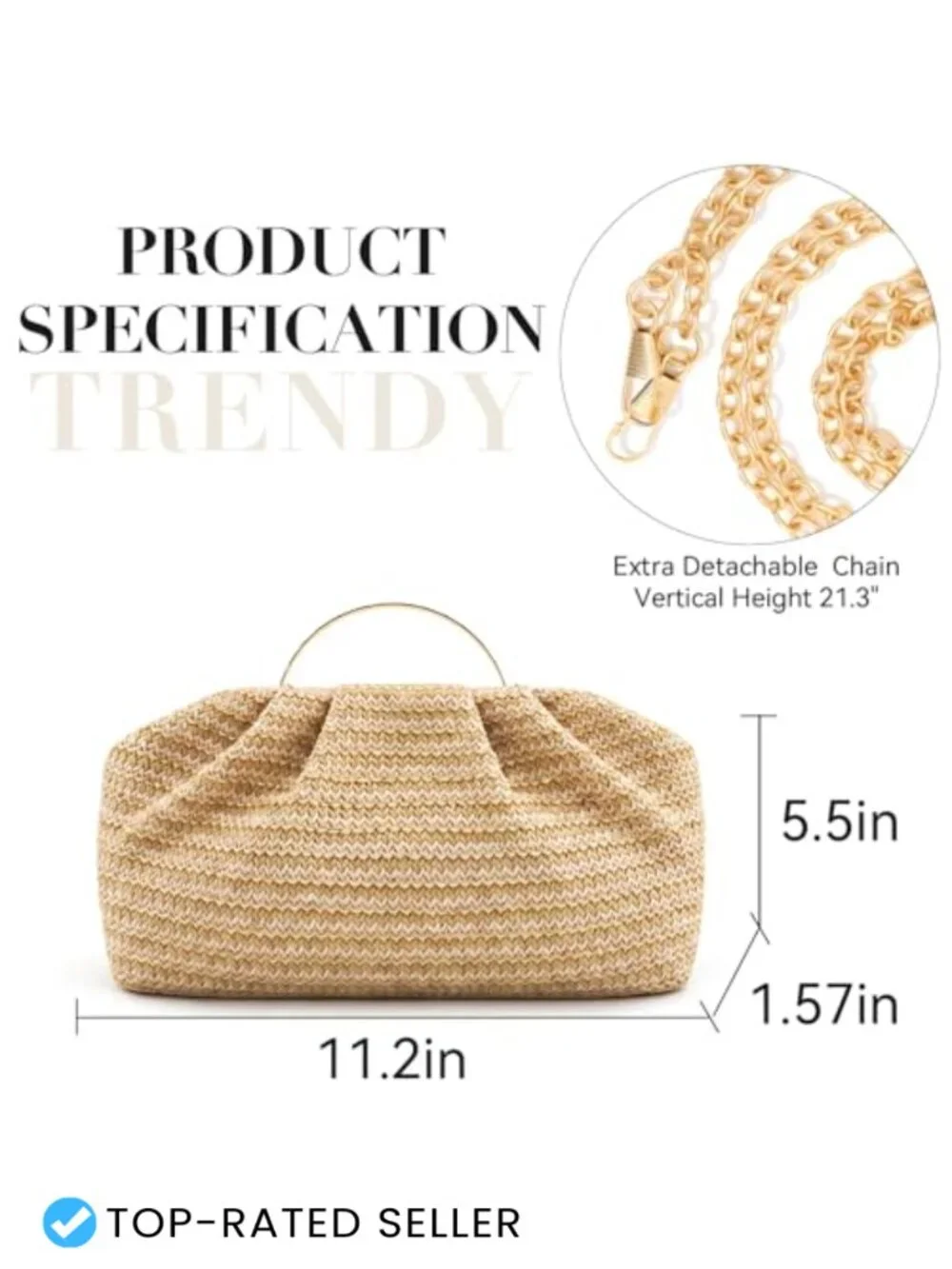 Woven Straw Clutch Purse for Women Summer Beach Bag Crossbody Wicker Handbag